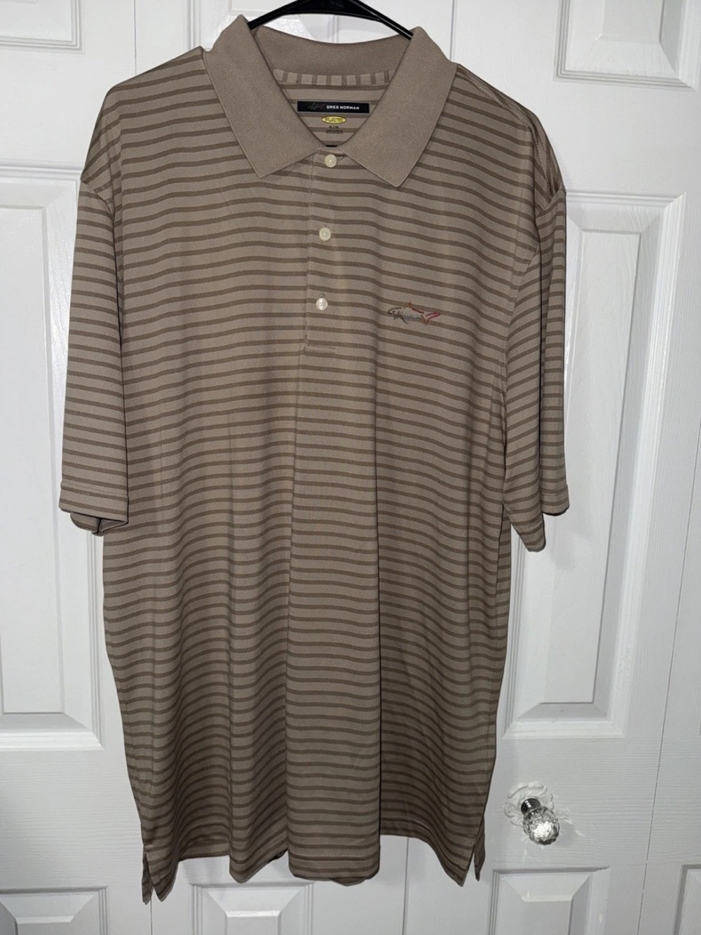 Greg Norman Collection Men’s Polo Shirt Beige with Brown Stripes XL